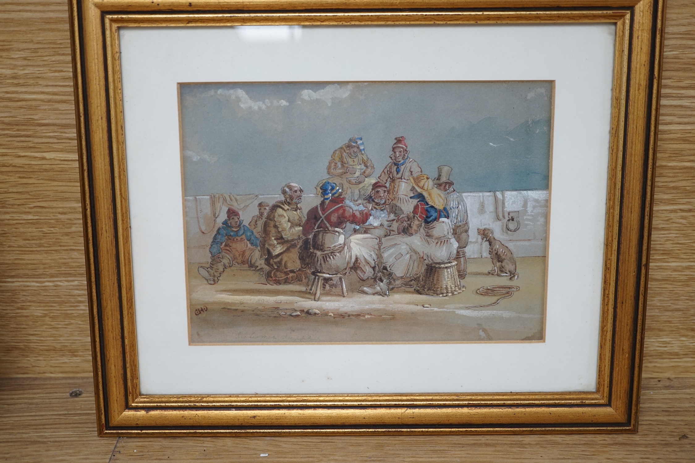 Charles Cooper Henderson (1803-1877), watercolour, View of Dieppe, signed with monogram together with another watercolour of a church, signed Crawley, largest 13 x 18cm. Condition - fair